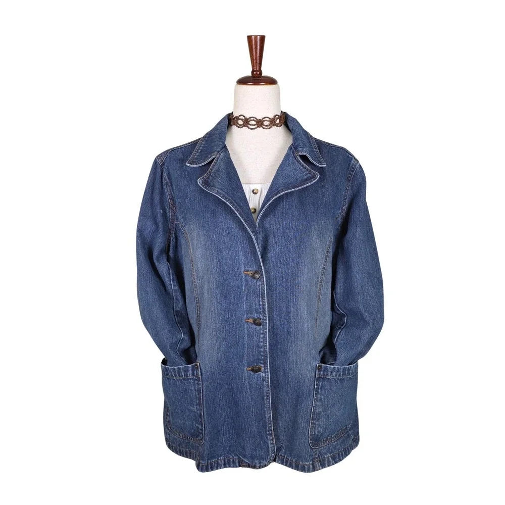 Vintage Faded Glory Denim Chore Coat Size XL Collared Pockets Retro 90s Y2K - Picture 3 of 11